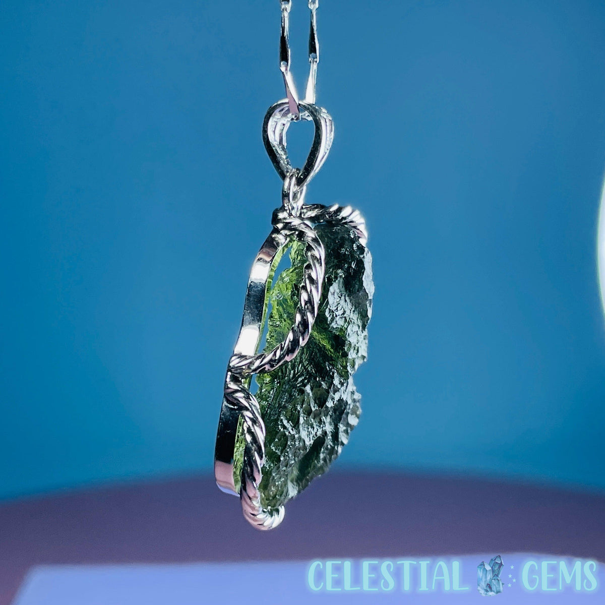 Genuine Moldavite Tektite + 925 Silver Necklace 7.9g