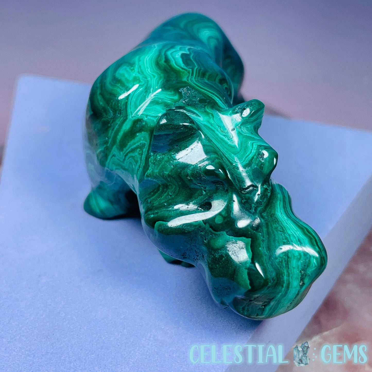 Malachite Hippopotamus Medium Carving