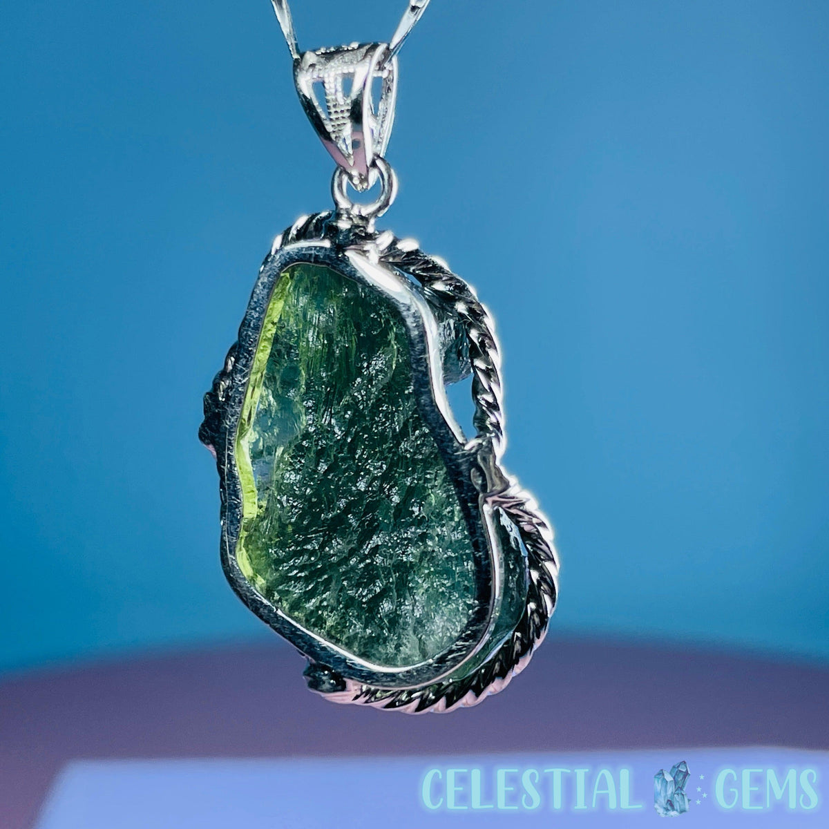 Genuine Moldavite Tektite + 925 Silver Necklace 7.9g