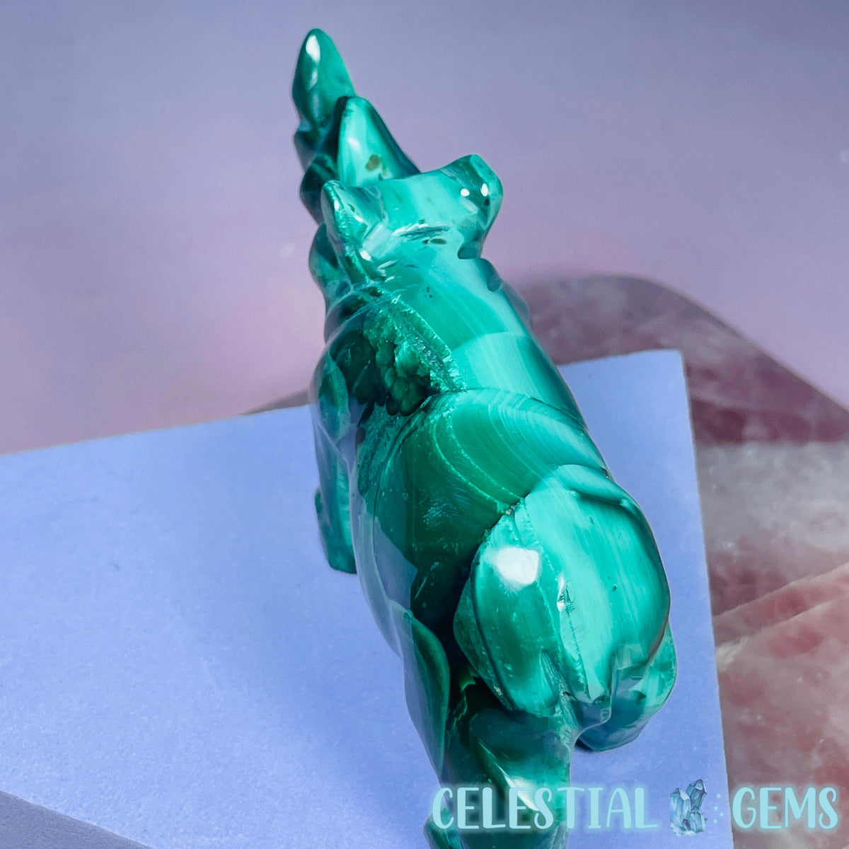 Malachite Rhinoceros Medium Carving