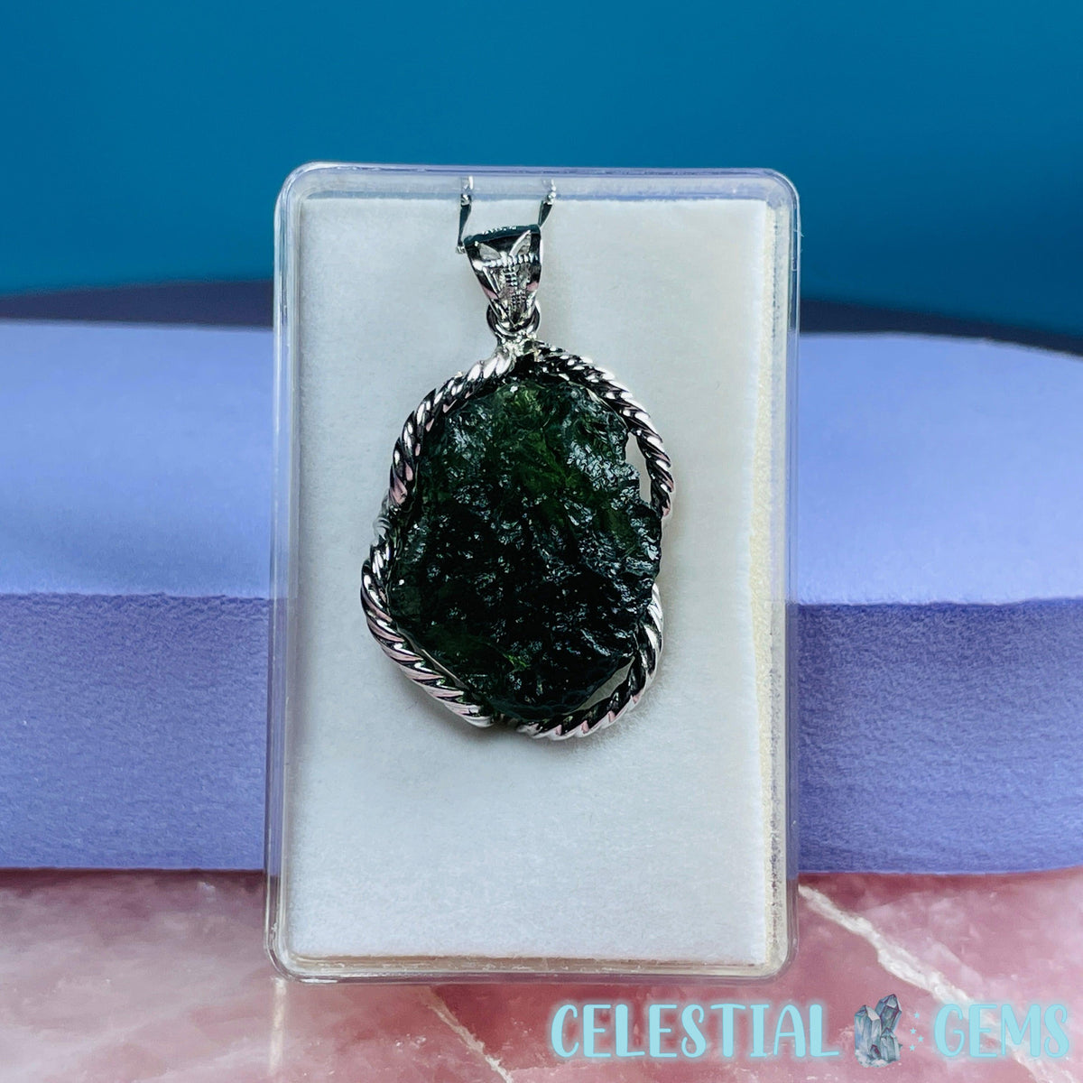 Genuine Moldavite Tektite + 925 Silver Necklace 8.6g