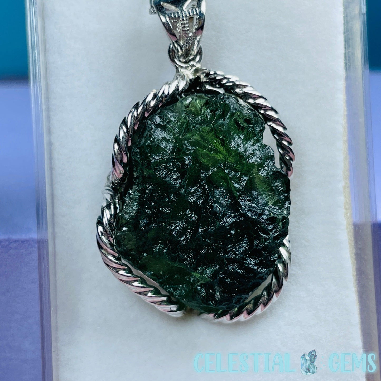 Genuine Moldavite Tektite + 925 Silver Necklace 8.6g