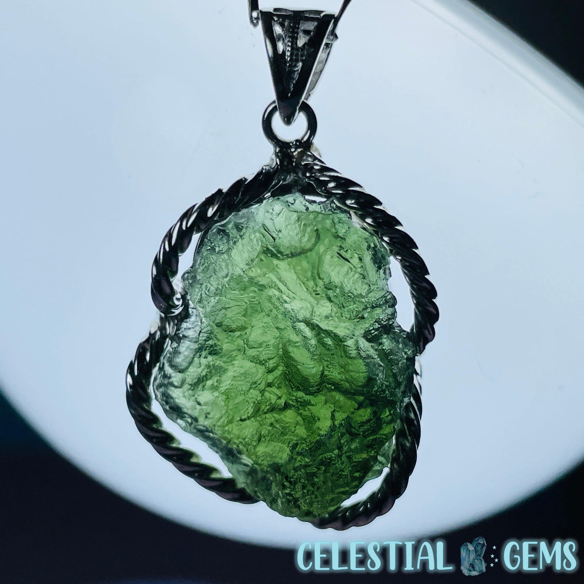 Genuine Moldavite Tektite + 925 Silver Necklace 8.6g