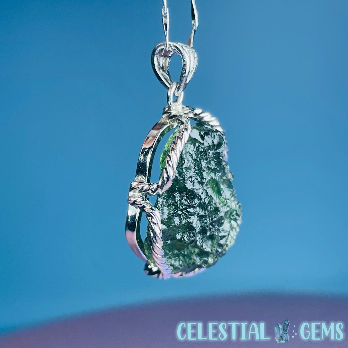 Genuine Moldavite Tektite + 925 Silver Necklace 8.6g