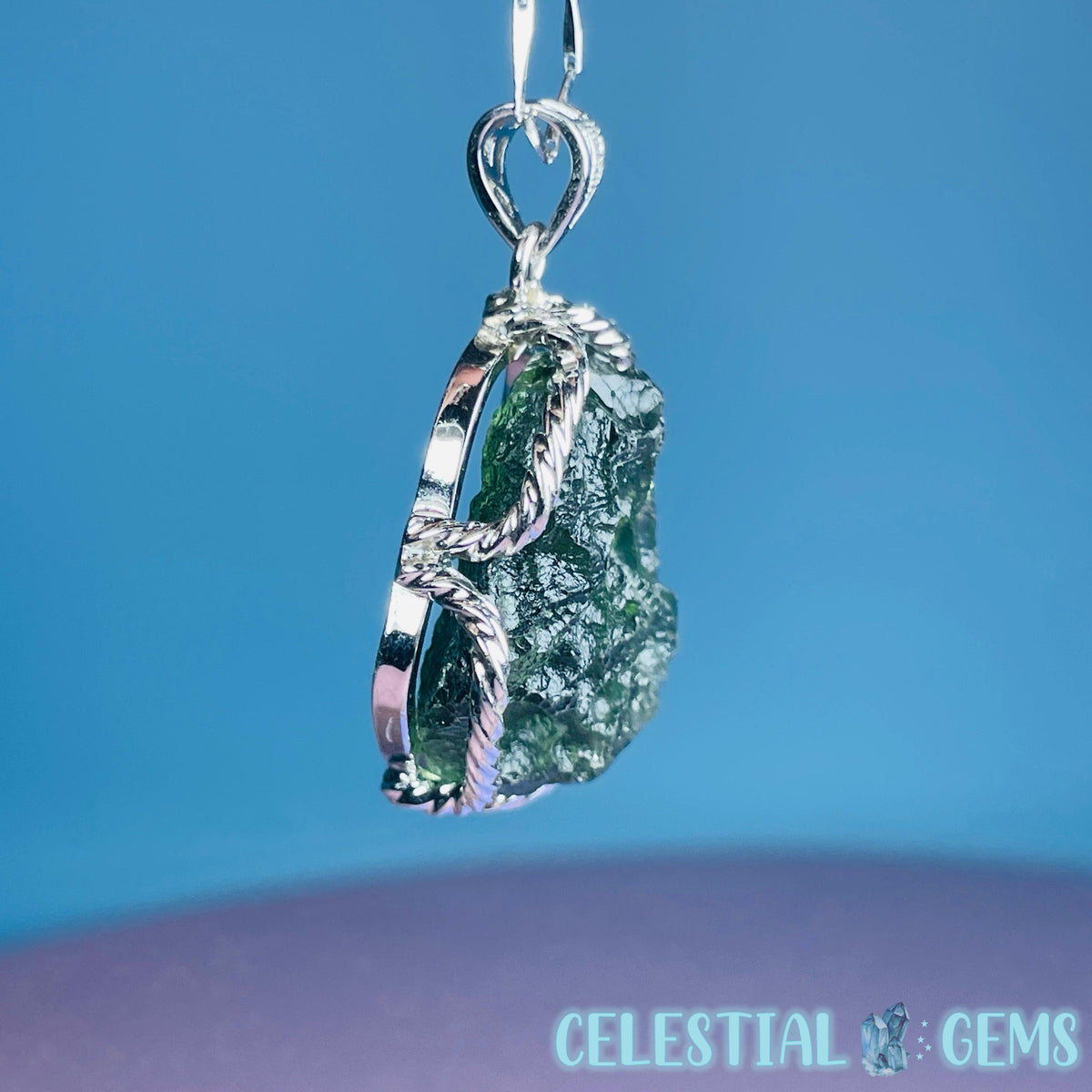 Genuine Moldavite Tektite + 925 Silver Necklace 8.6g