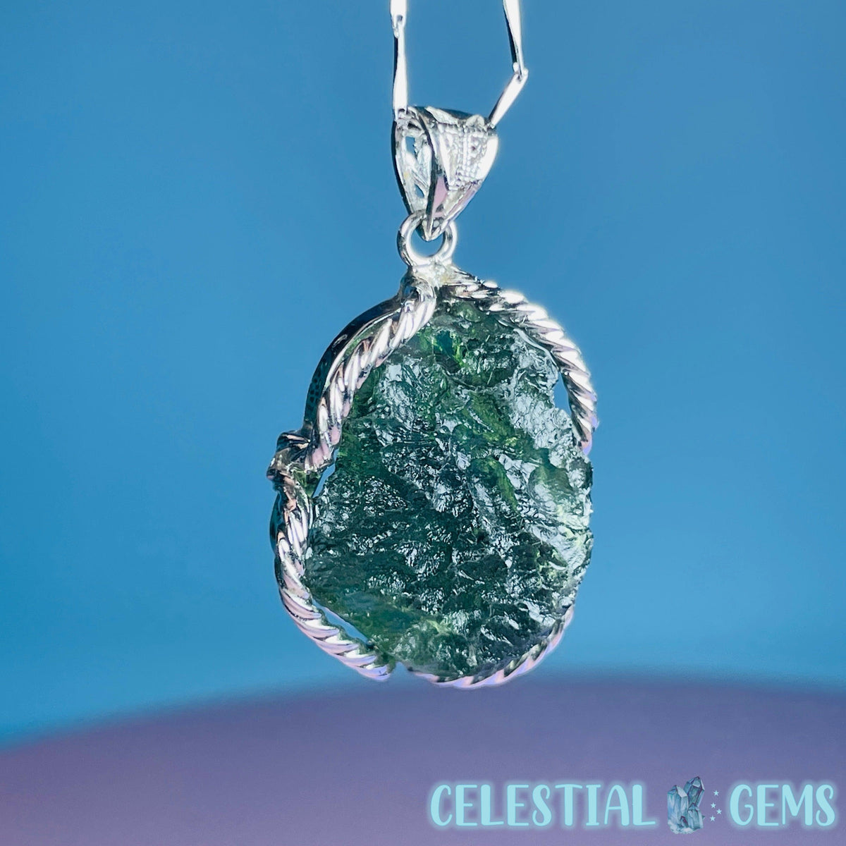 Genuine Moldavite Tektite + 925 Silver Necklace 8.6g