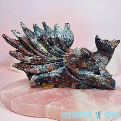 Mexican Crazy Lace Agate Nine-Tailed Fox Medium Carving B