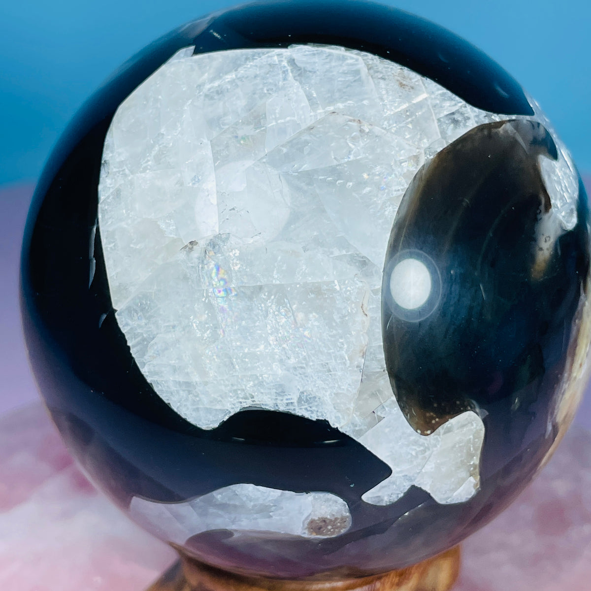 Volcanic Agate + Mangano Calcite UV Large Sphere