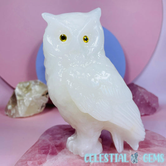 White Jade Owl Large Carving