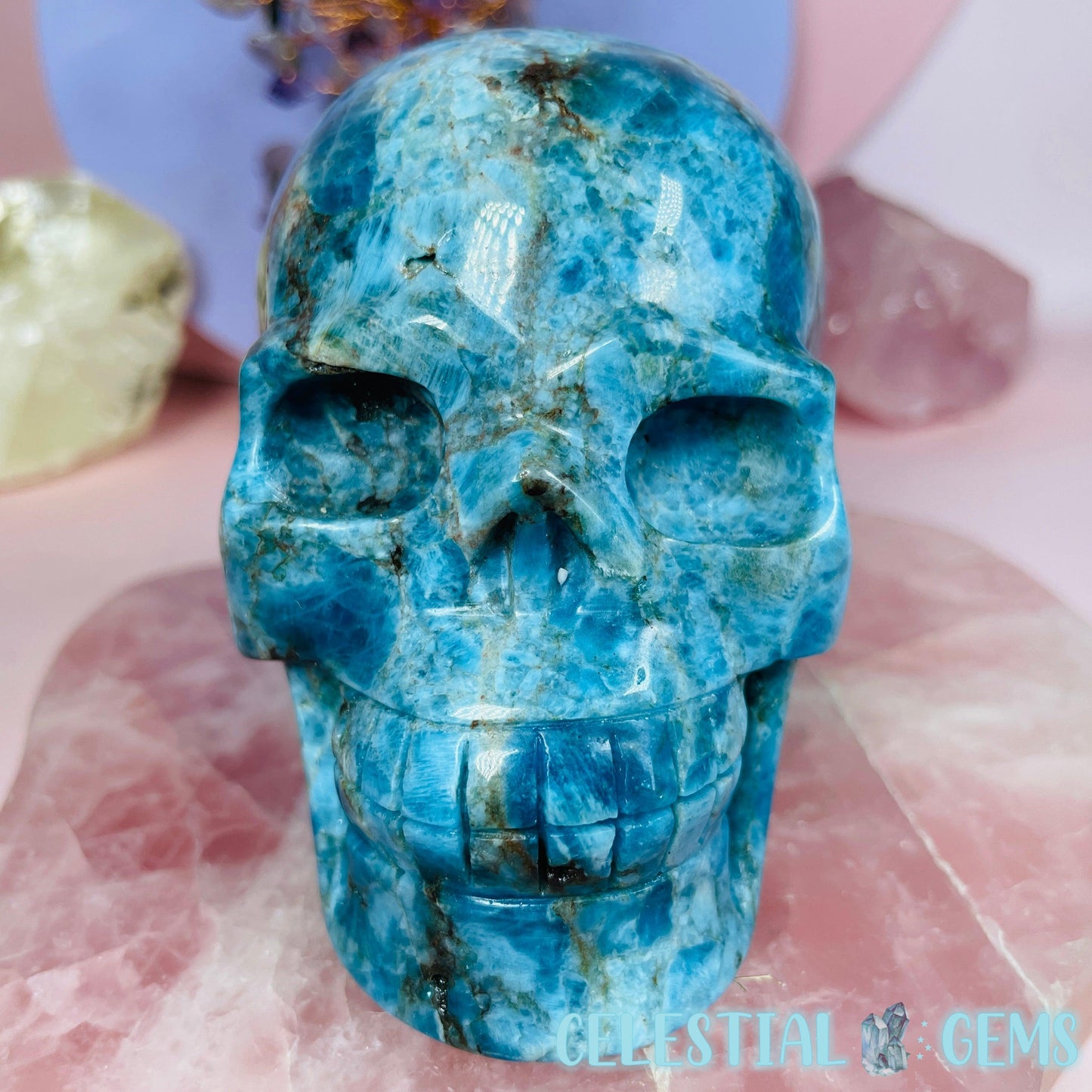 Blue Apatite Skull Medium Carving