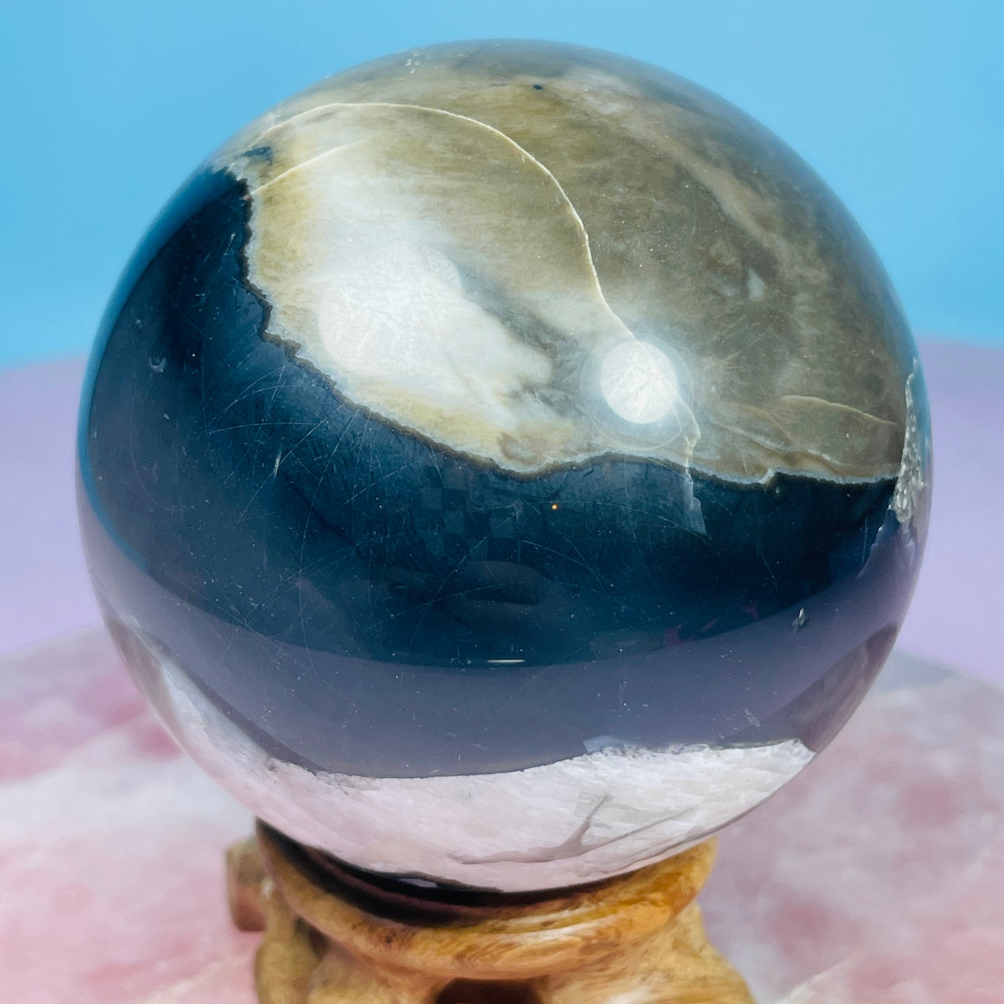 Volcanic Agate + Mangano Calcite UV Large Sphere