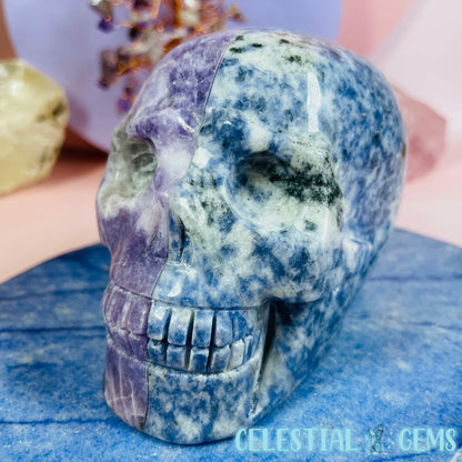 Purple Mica + Sodalite Spliced 50/50 Skull Medium Carving