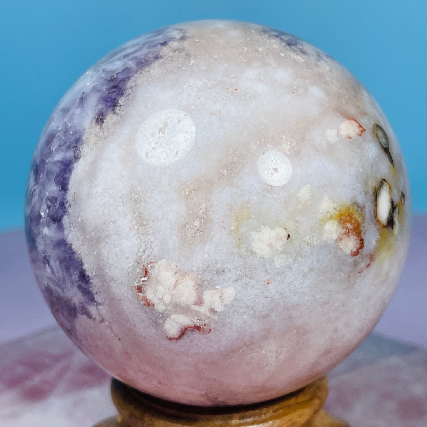 Amethyst + Flower Agate Large Sphere