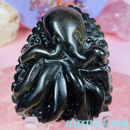Golden Sheen Obsidian Octopus Small Carving (Video)