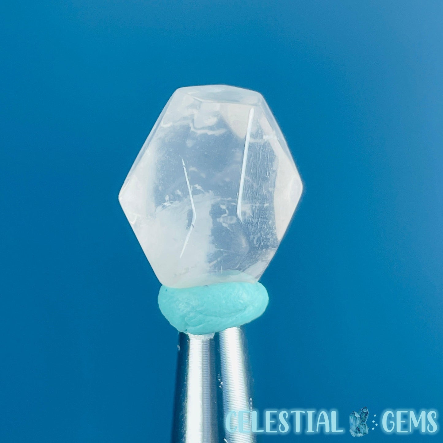 Feather Snow Rose Quartz Faceted Gemstone in Specimen Pottle