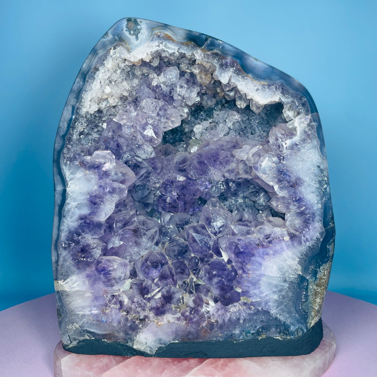 Amethyst Cluster Fully-Polished Geode Medium Cave (Video)