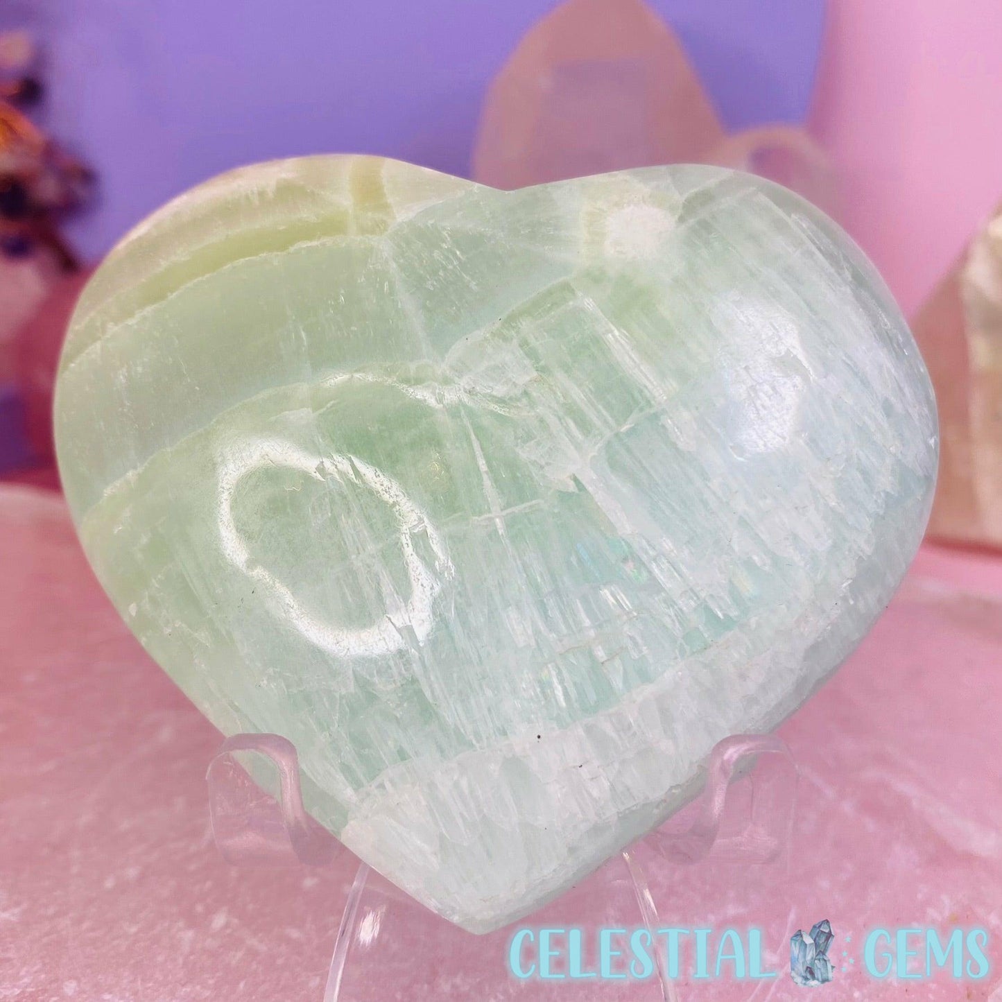 Pistachio Calcite Heart Medium Carving