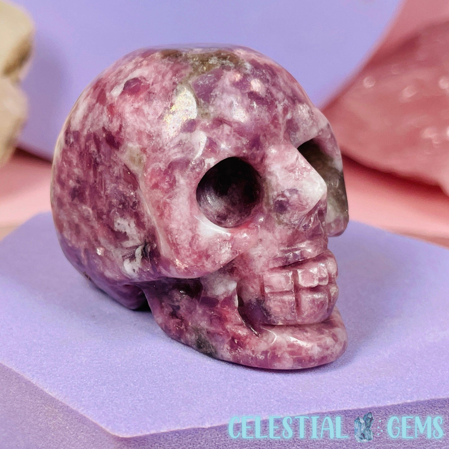 Pink Mica Skull Small Carving