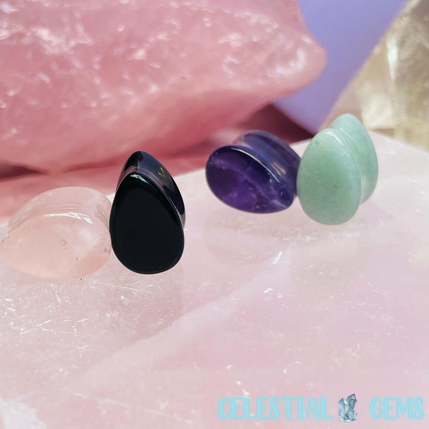 Crystal Stretch Teardrop Ear-Plug Earring 9/14.5mm Gauge