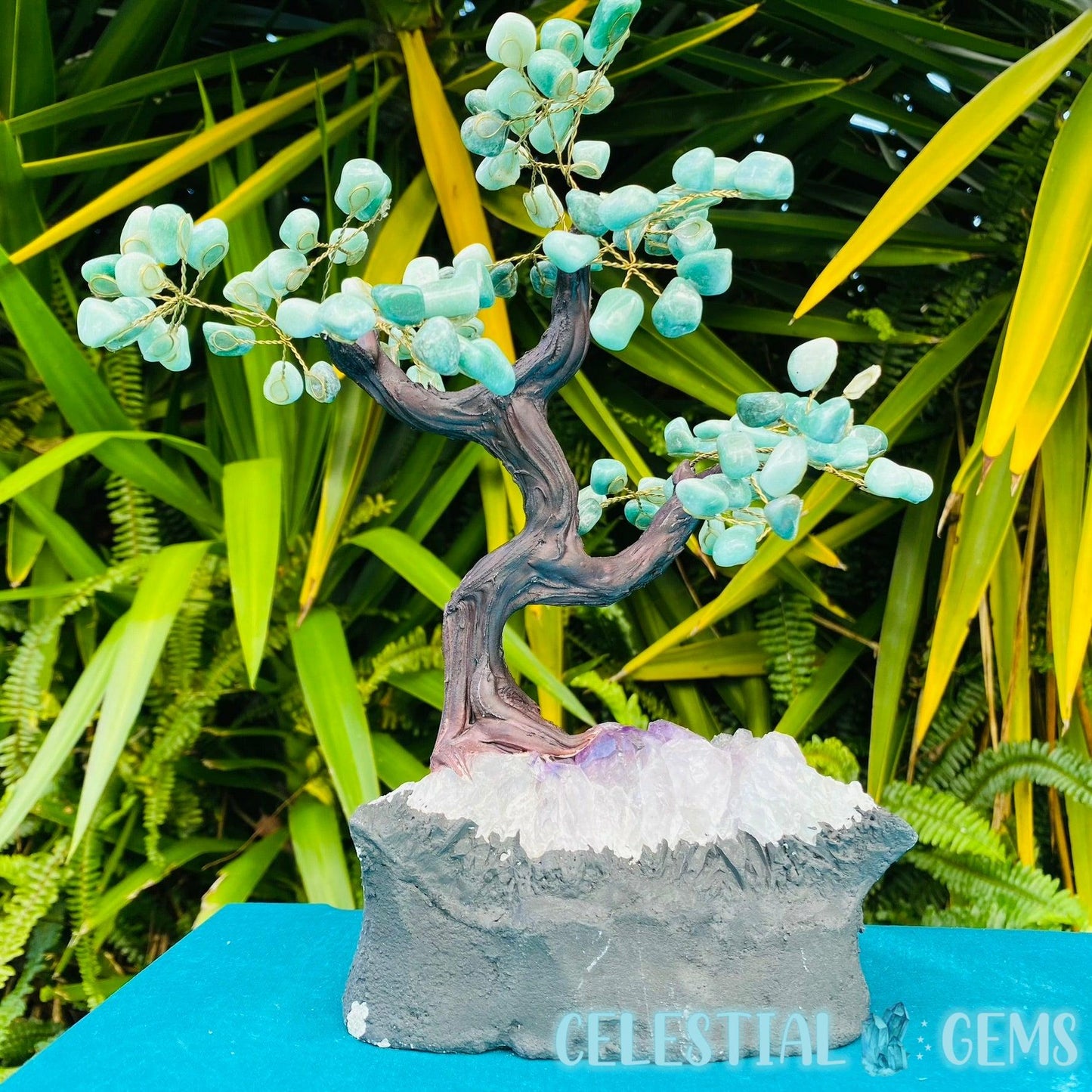 Green Aventurine Tree with Amethyst Cluster Base