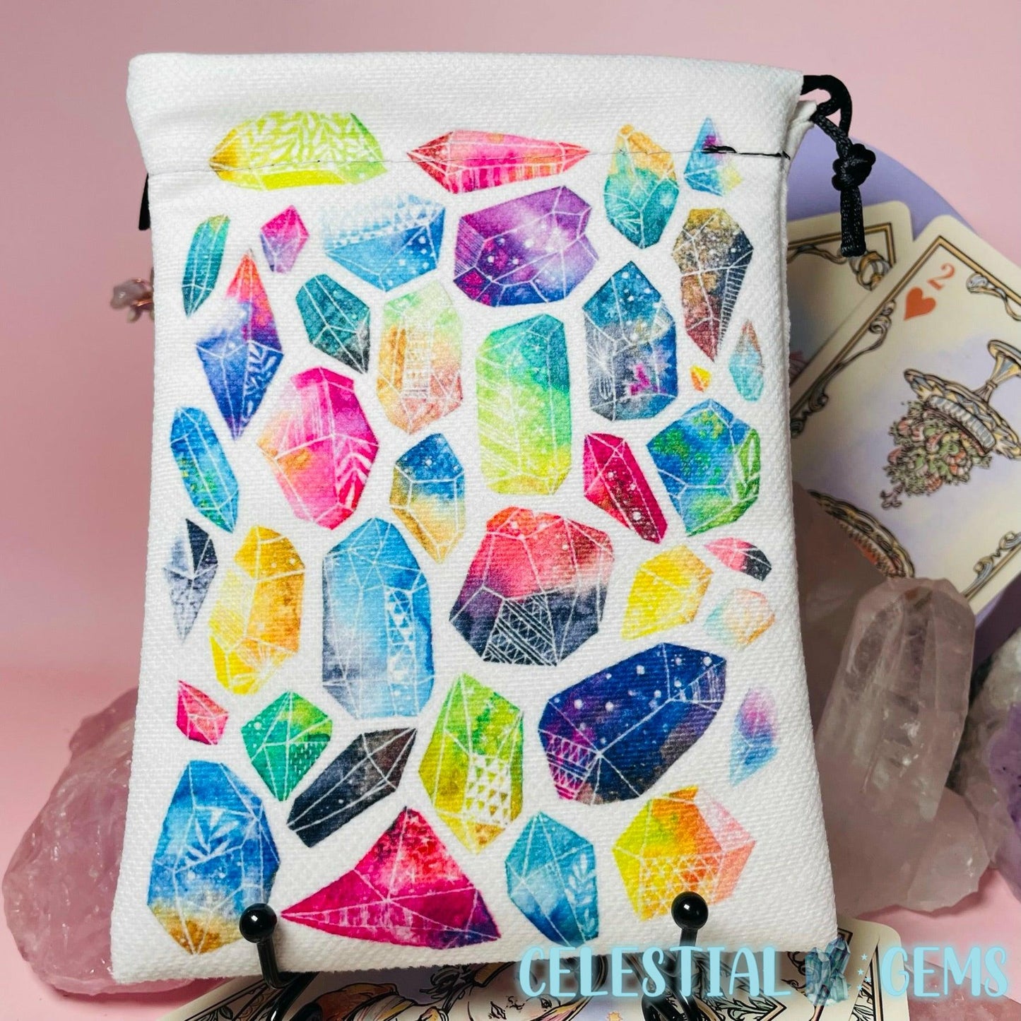 Neon Crystal Tarot Drawstring Bag