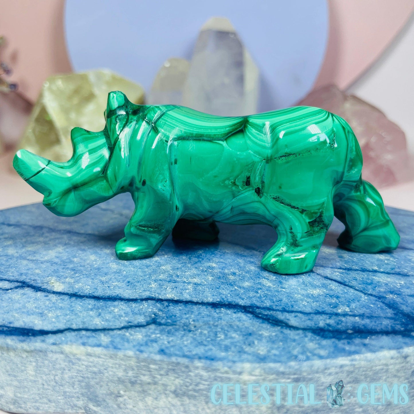 Malachite Rhinoceros Medium Carving E