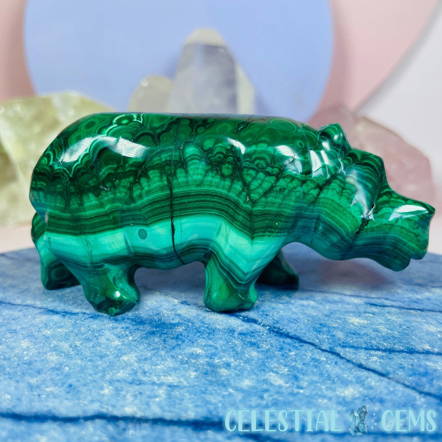High Grade Malachite Hippo Medium Carving E