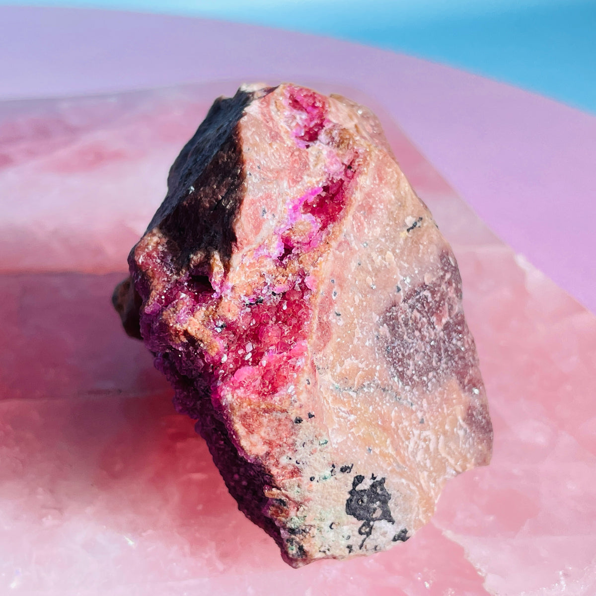 Cobaltocalcite 'Salrose' on Dolomite Raw Cluster Small Specimen (Video)