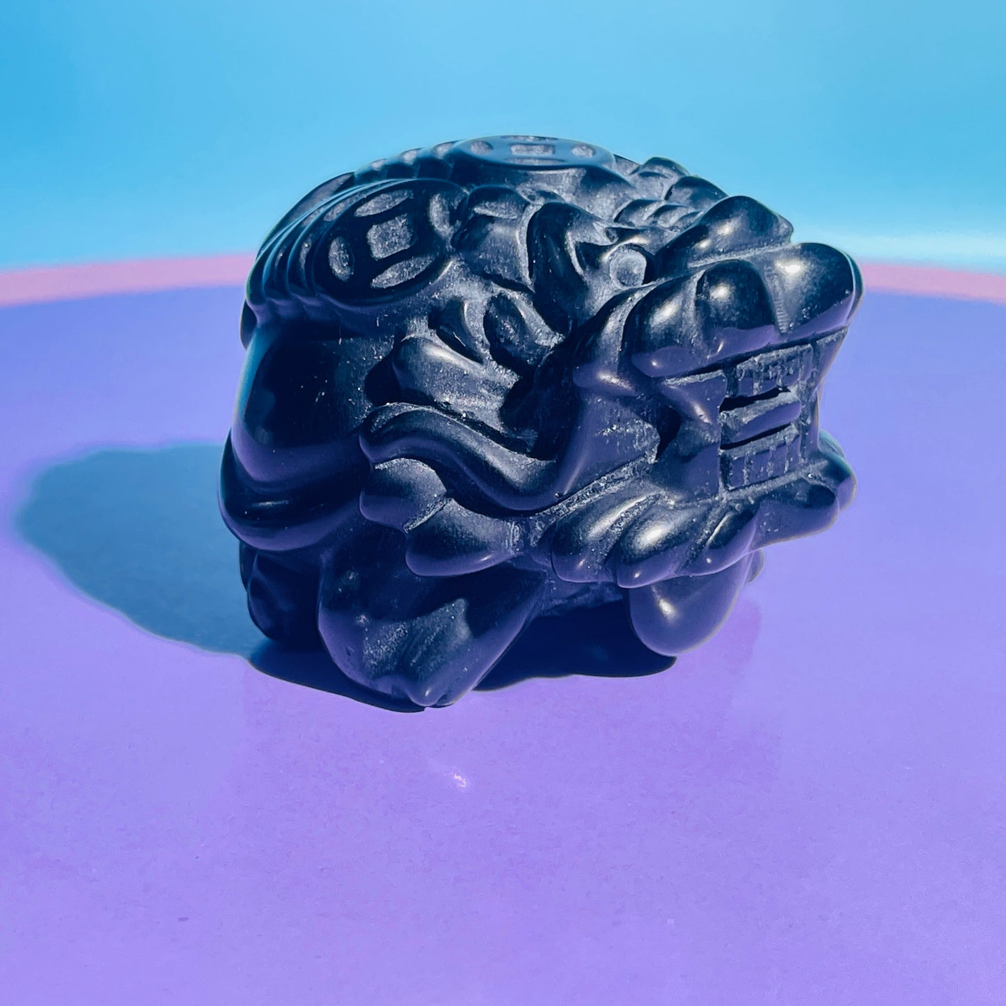 Obsidian 'Pixiu' Dragon with Offering Coins Medium Carving