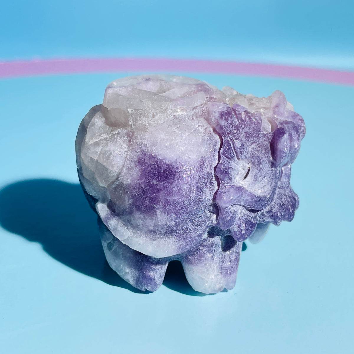 Purple Lepidolite Mica + Quartz 'Pixiu' Dragon with Coin Small Carving