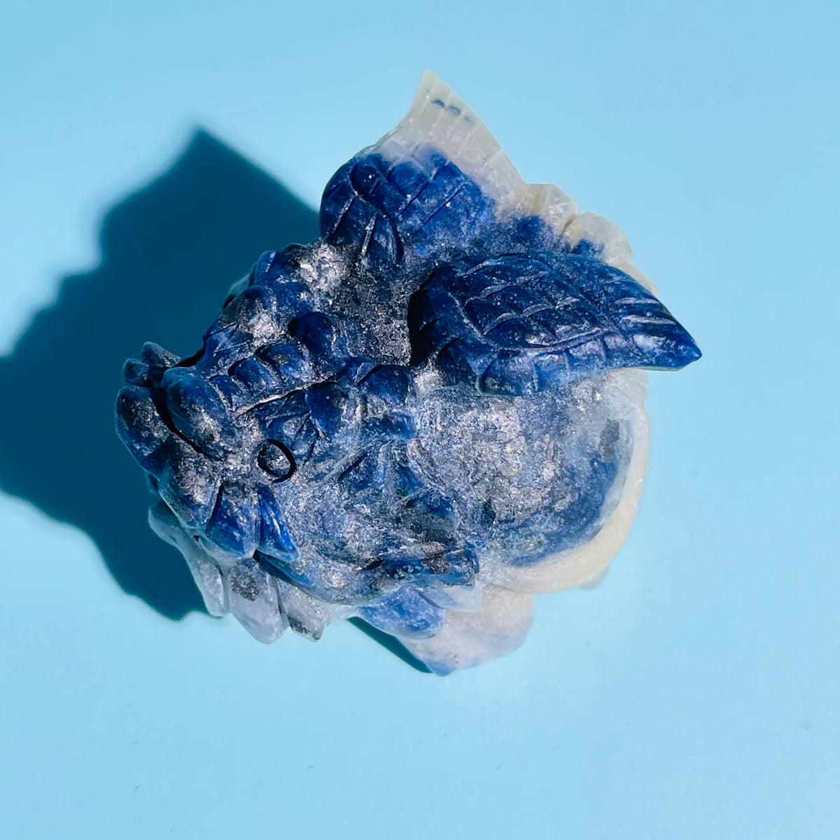 Sodalite 'Pixiu' Dragon with Angel Wings Small Carving