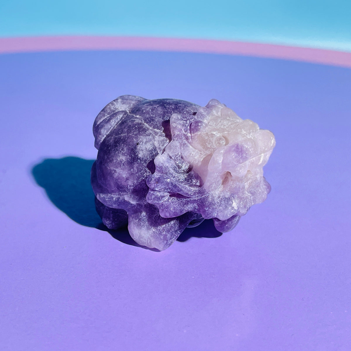 Purple Lepidolite Mica + Quartz 'Pixiu' Dragon Small Carving