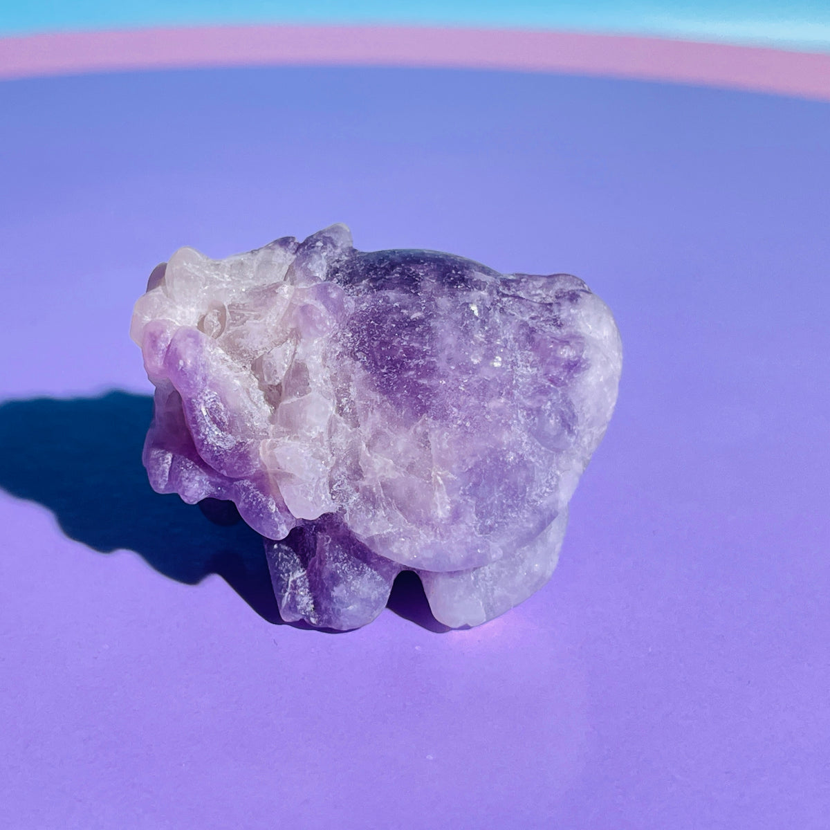 Purple Lepidolite Mica + Quartz 'Pixiu' Dragon Small Carving