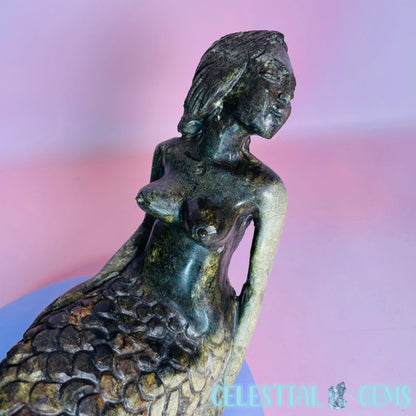 Serpentine Mermaid on a Rock Large Carving