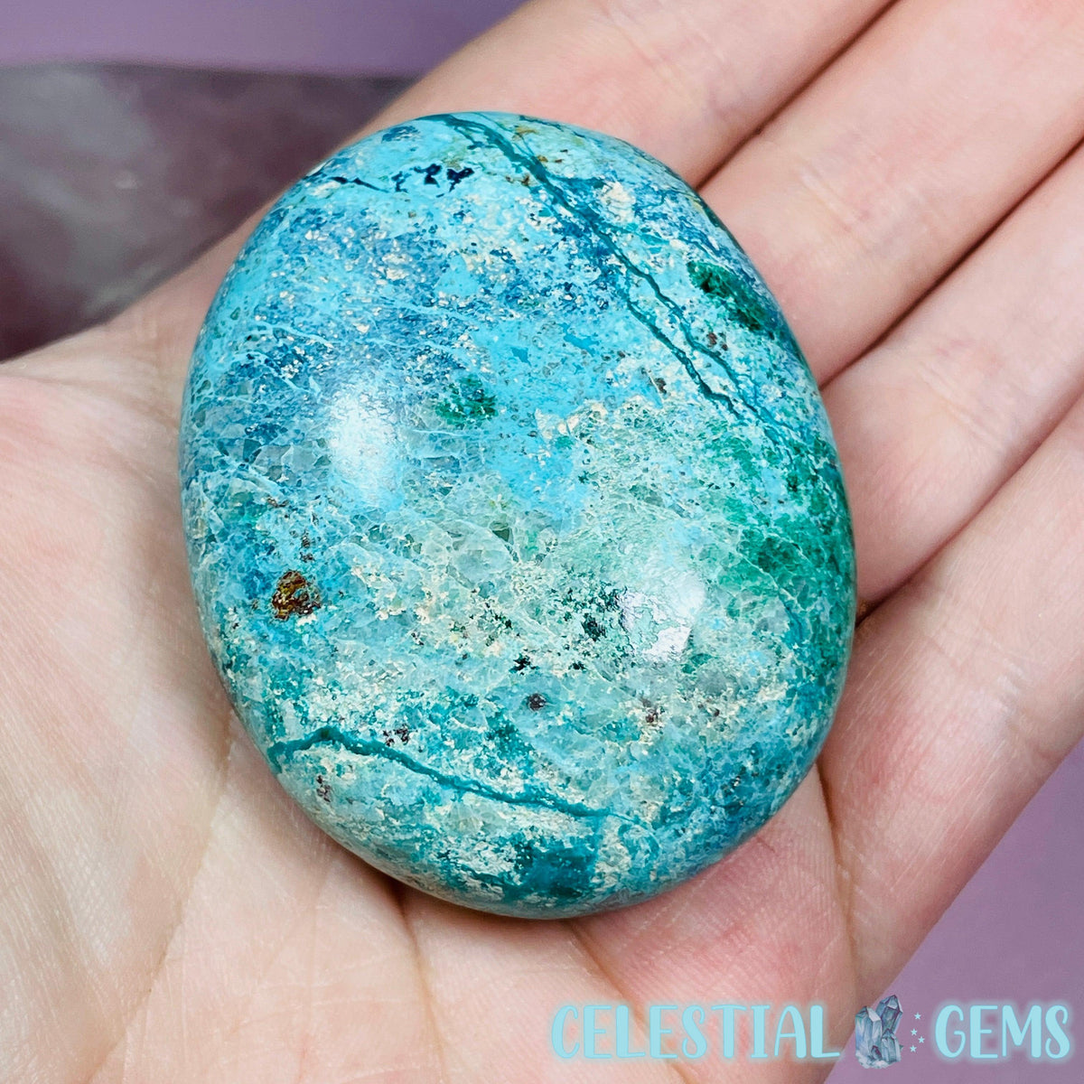 Chrysocolla, Shattuckite, Malachite + Dioptase Palmstone