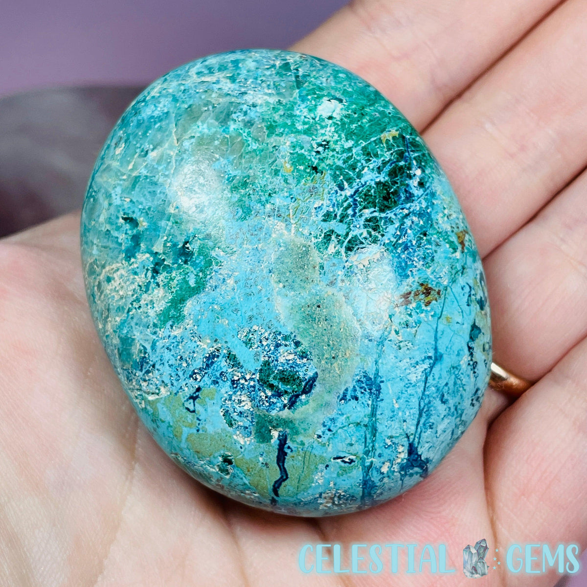 Chrysocolla, Shattuckite, Malachite + Dioptase Palmstone