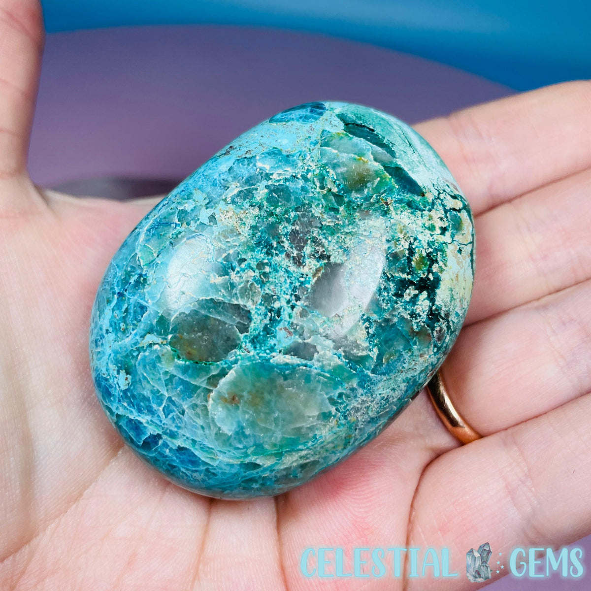 Chrysocolla, Shattuckite + Dioptase Palmstone