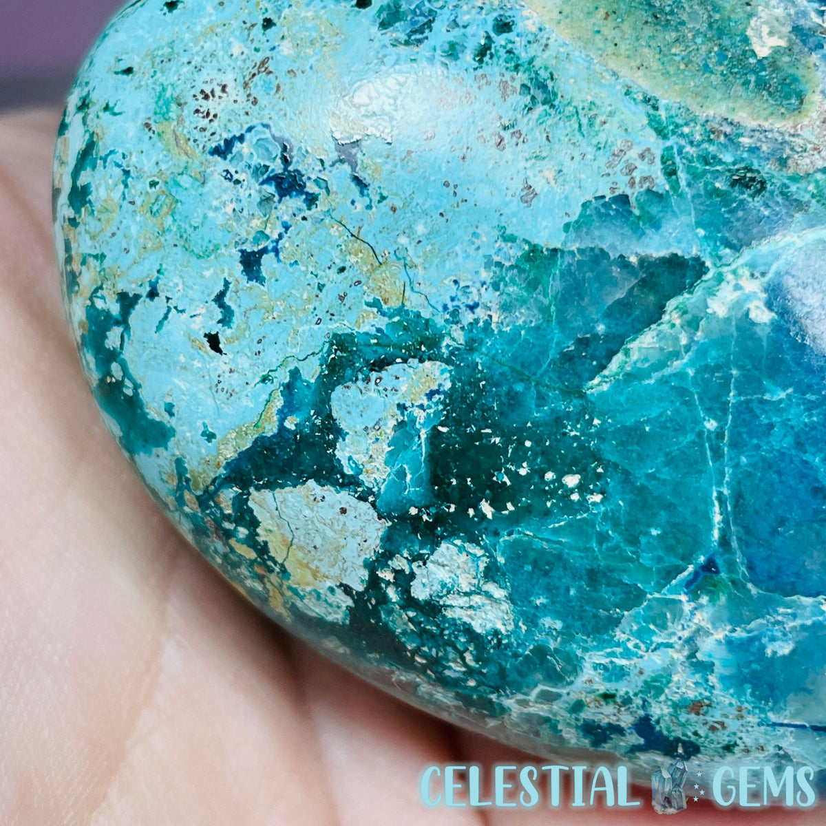 Chrysocolla, Shattuckite + Dioptase Palmstone