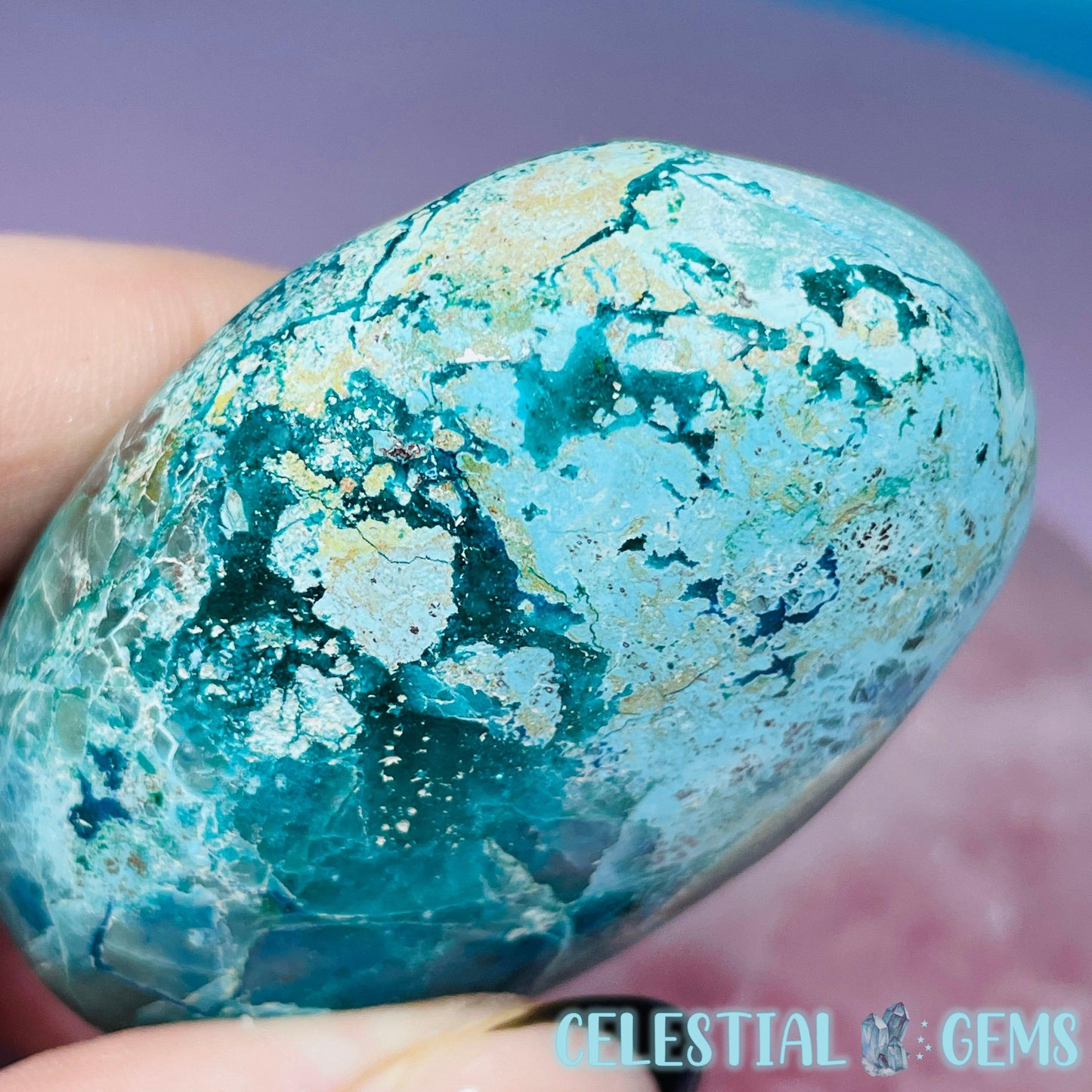 Chrysocolla, Shattuckite + Dioptase Palmstone