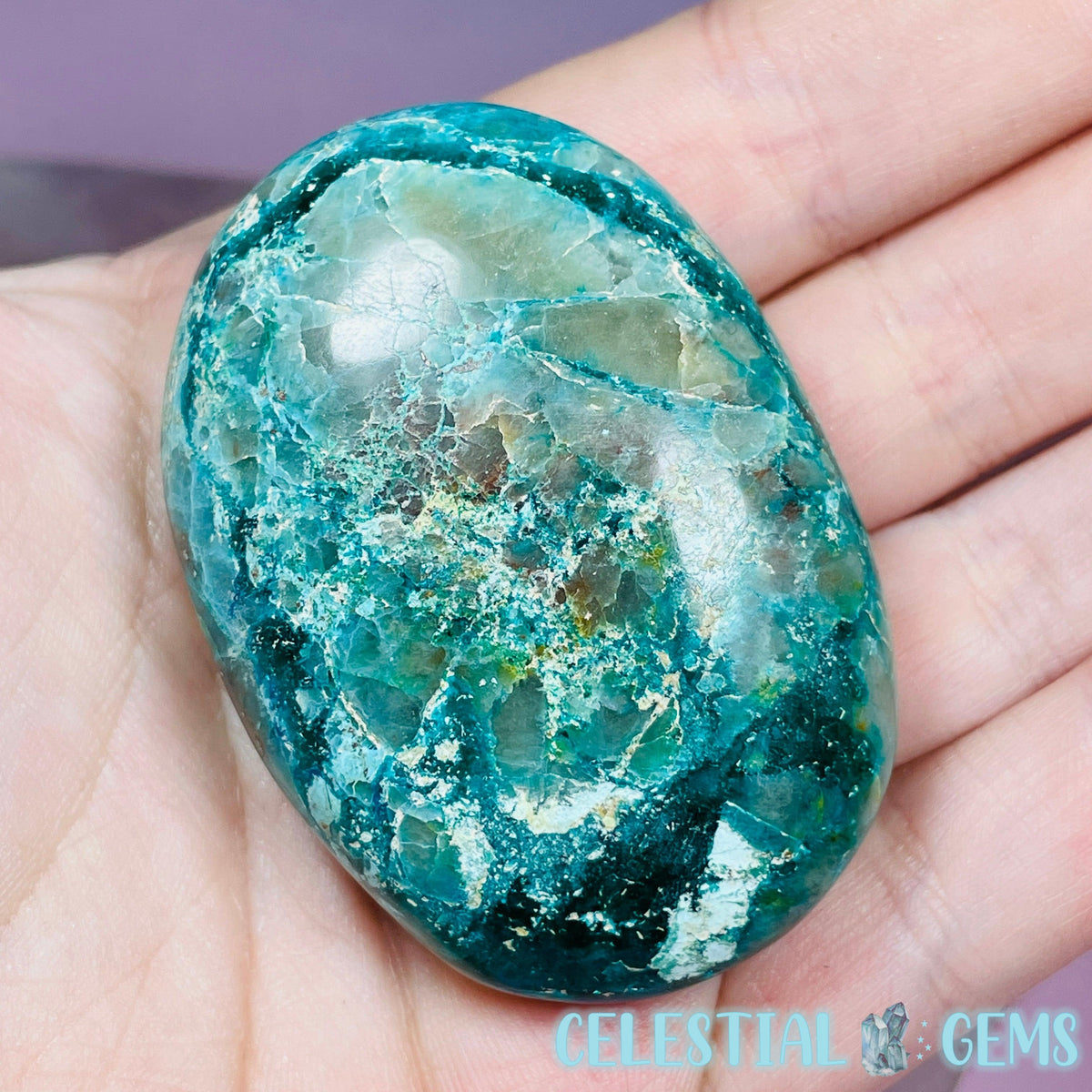 Chrysocolla, Shattuckite, Quartz + Dioptase Palmstone