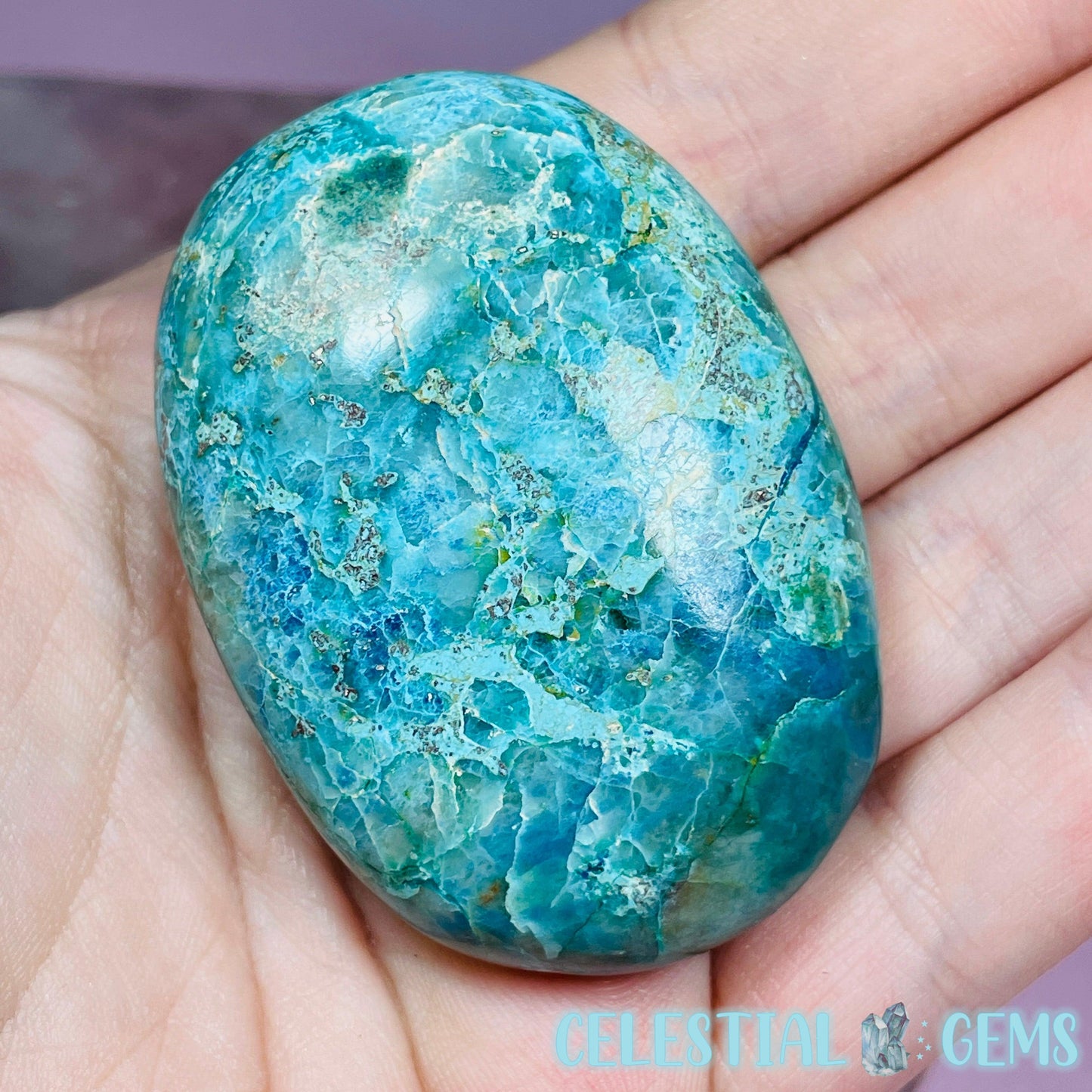 Chrysocolla, Shattuckite, Quartz + Dioptase Palmstone