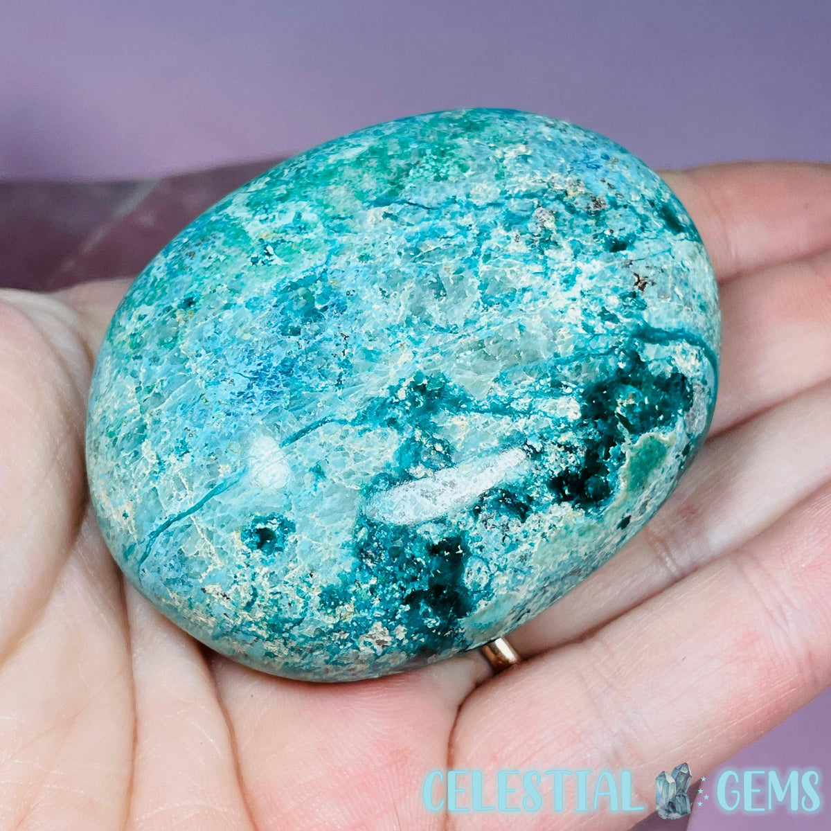 Chrysocolla, Shattuckite + Dioptase Palmstone