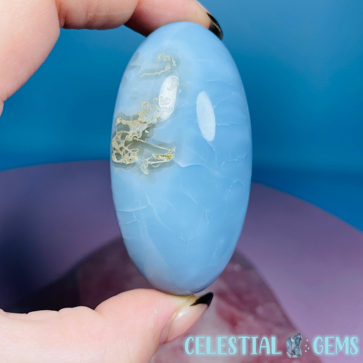 Owhyee Blue Opal with Moss Agate Oval Shiva Lingam Stone