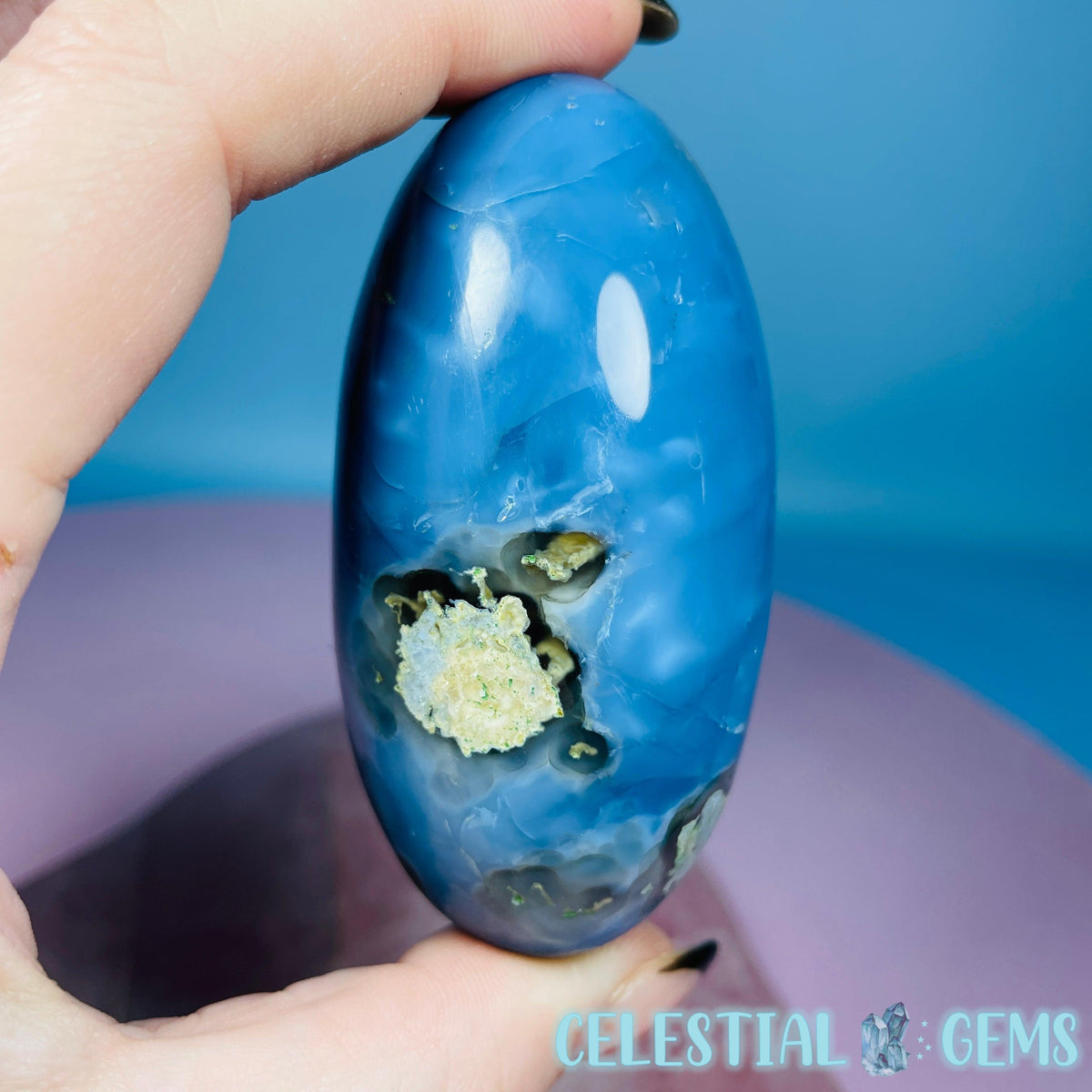 Owhyee Blue Opal with Moss Agate Oval Shiva Lingam Stone