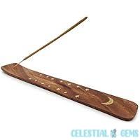 Traditional Crescent Moon Wooden + Brass Tray Incense Stick Burner