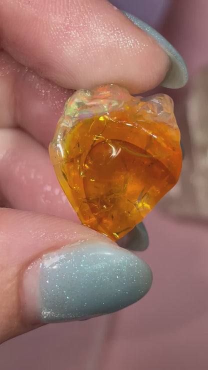 Rare Mexican Fire Opal Thumbnail Small Specimen (CLICK FOR VIDEO)