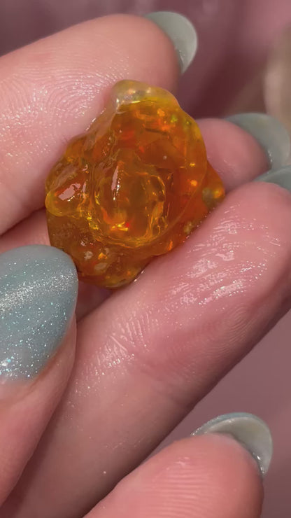 Rare Mexican Fire Opal Thumbnail Small Specimen (CLICK FOR VIDEO)