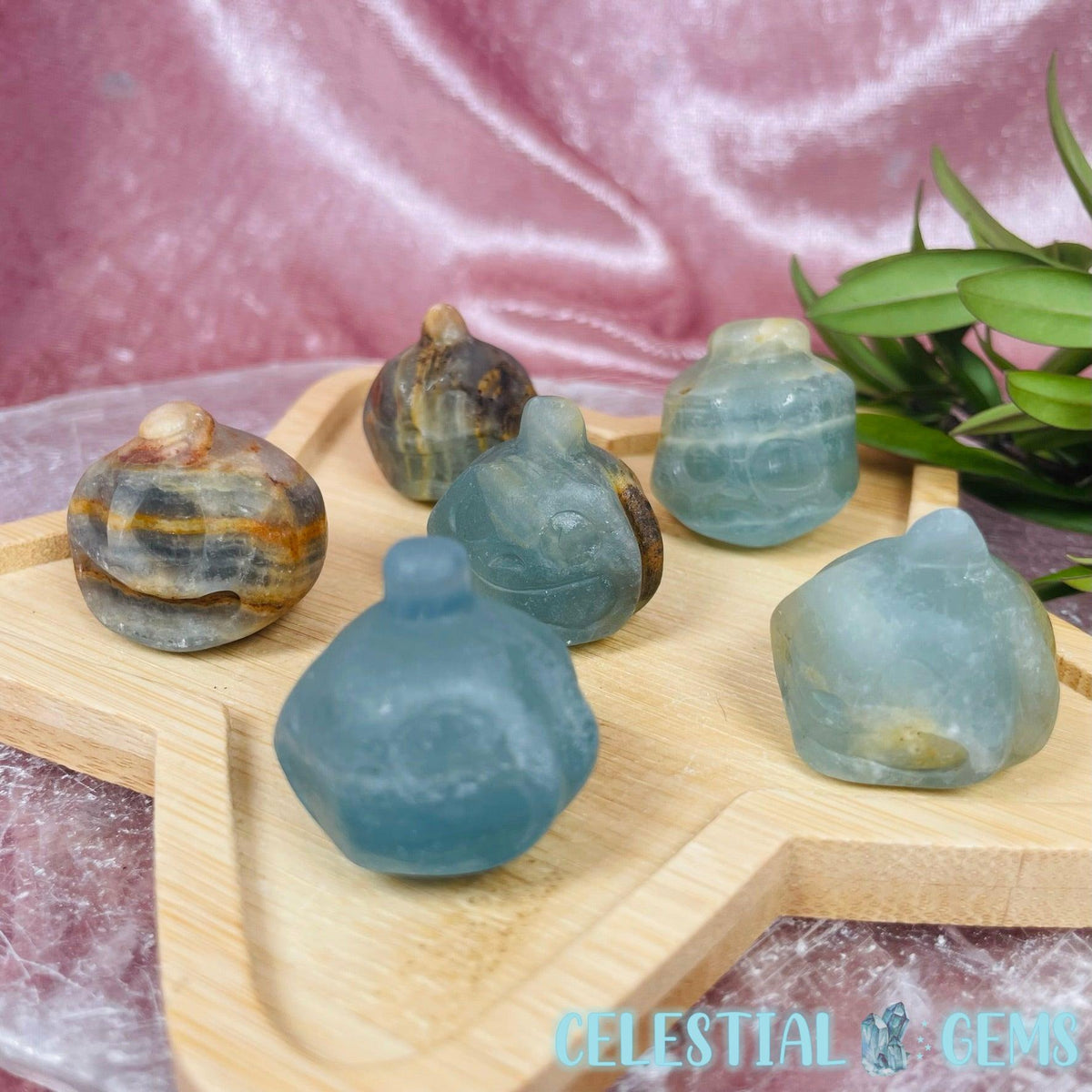 Blue Lemurian Calcite Jack-O-Lantern Pumpkin Mini Whakairo