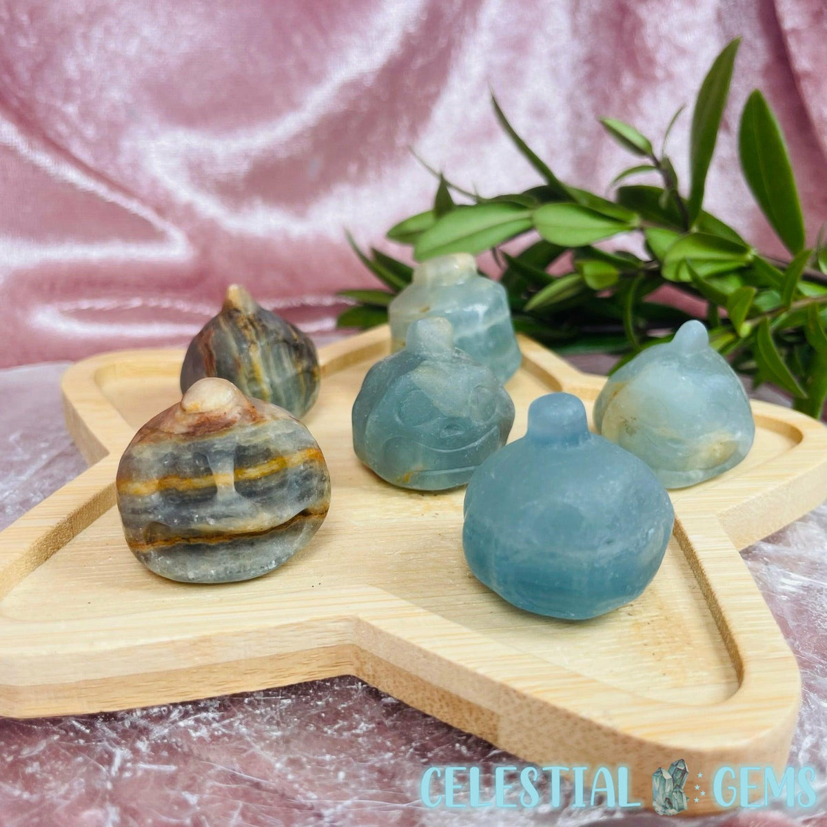 Blue Lemurian Calcite Jack-O-Lantern Pumpkin Mini Whakairo