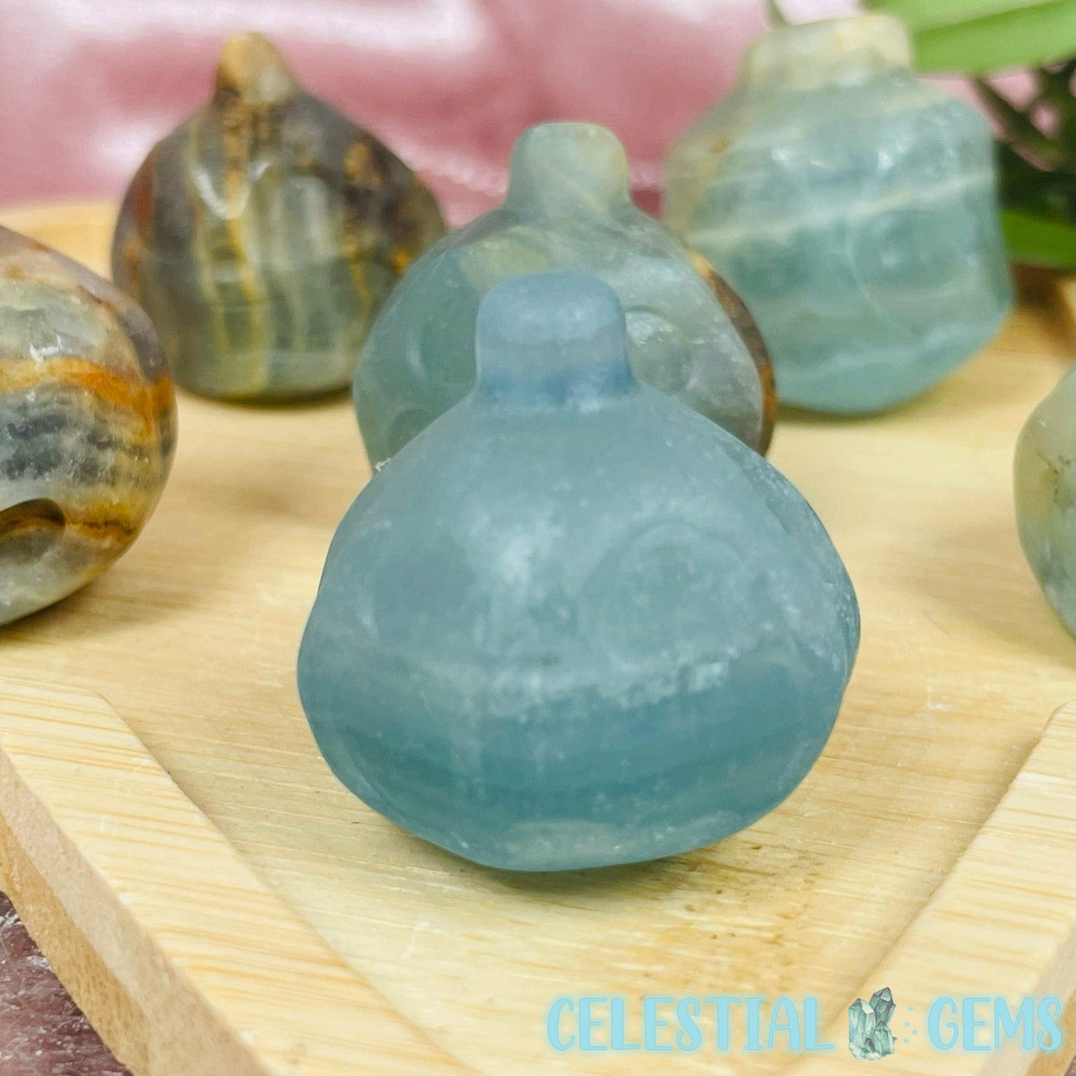 Blue Lemurian Calcite Jack-O-Lantern Pumpkin Mini Whakairo